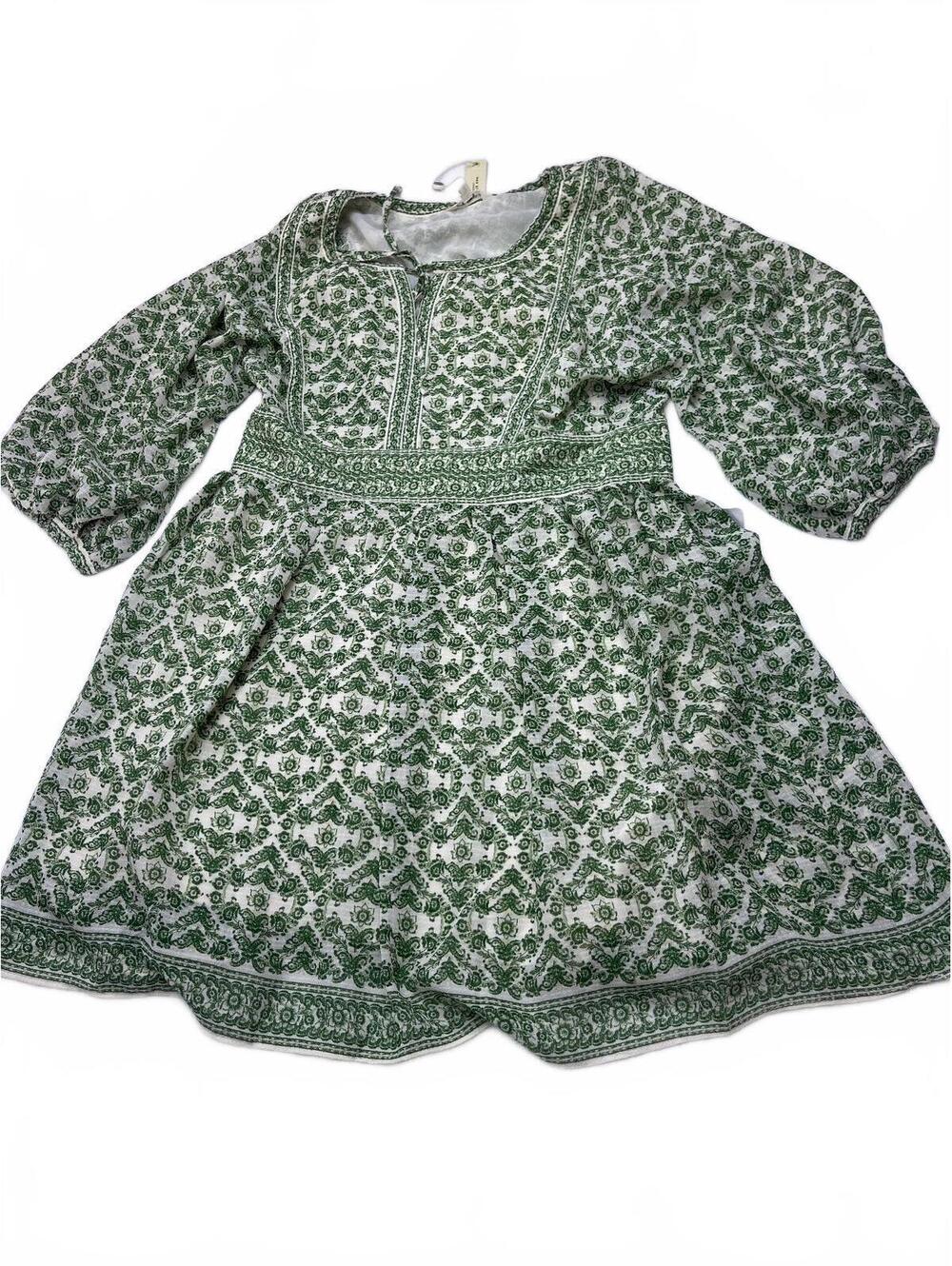 Max Studio Girls' Green and White Printed Dress with Long Sleeves